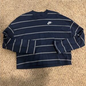 Nike Blue and White Striped Crewneck